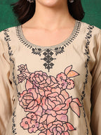 Applique Embroidered Kurta With Pant & Embroidered Dupatta, Beige - Hiral Fashion | Grocsy