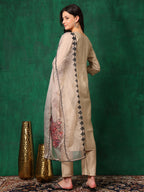 Applique Embroidered Kurta With Pant & Embroidered Dupatta, Beige - Hiral Fashion | Grocsy