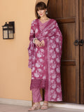 Flower Embellished And Printed Kurta With Pant & Dupatta, Purple - Hiral Fashion | Grocsy
