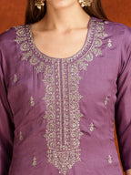 Sequined Embroidered Kurta With Pant & Dupatta, Lavender - Hiral Fashion | Grocsy