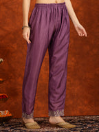 Sequined Embroidered Kurta With Pant & Dupatta, Lavender - Hiral Fashion | Grocsy