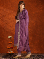 Sequined Embroidered Kurta With Pant & Dupatta, Lavender - Hiral Fashion | Grocsy