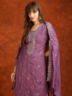 Sequined Embroidered Kurta With Pant & Dupatta, Lavender - Hiral Fashion | Grocsy