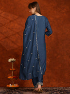 Sequined Embroidered Kurta With Pant & Dupatta, Teal - Hiral Fashion | Grocsy