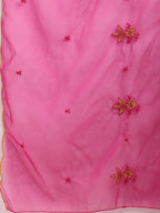 Embroidered Kurta With Pant & Organza Embroidered Dupatta, Pink - Hiral Fashion | Grocsy