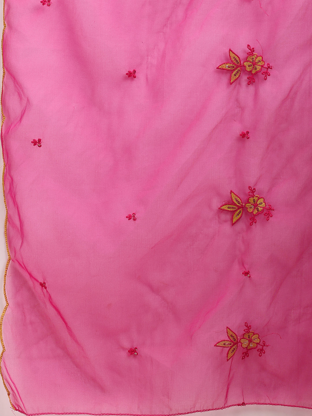 Embroidered Kurta With Pant & Organza Embroidered Dupatta, Pink - Hiral Fashion | Grocsy