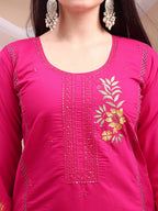 Embroidered Kurta With Pant & Organza Embroidered Dupatta, Pink - Hiral Fashion | Grocsy