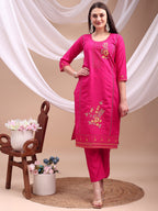 Embroidered Kurta With Pant & Organza Embroidered Dupatta, Pink - Hiral Fashion | Grocsy