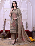 Taupe Floral-Embroidered Straight Suit Set With Lace-Bordered Dupatta And Tapered Pants, Taupe - Hiral Fashion | Grocsy