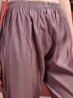 Straight Suit Set With Silver-Embroidered Kurta, Bordered Dupatta And Tapered Pant, Mauve - Hiral Fashion | Grocsy