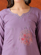 Embroidered Kurta With Pant & Embroidered Dupatta, Lavender - Hiral Fashion | Grocsy