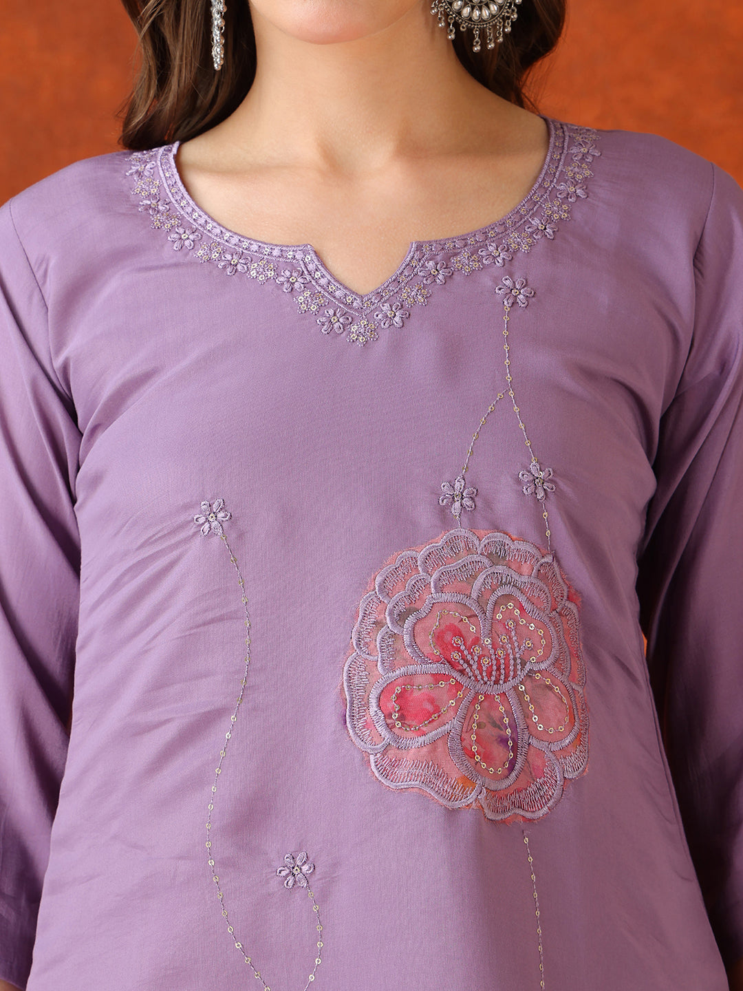 Embroidered Kurta With Pant & Embroidered Dupatta, Lavender - Hiral Fashion | Grocsy
