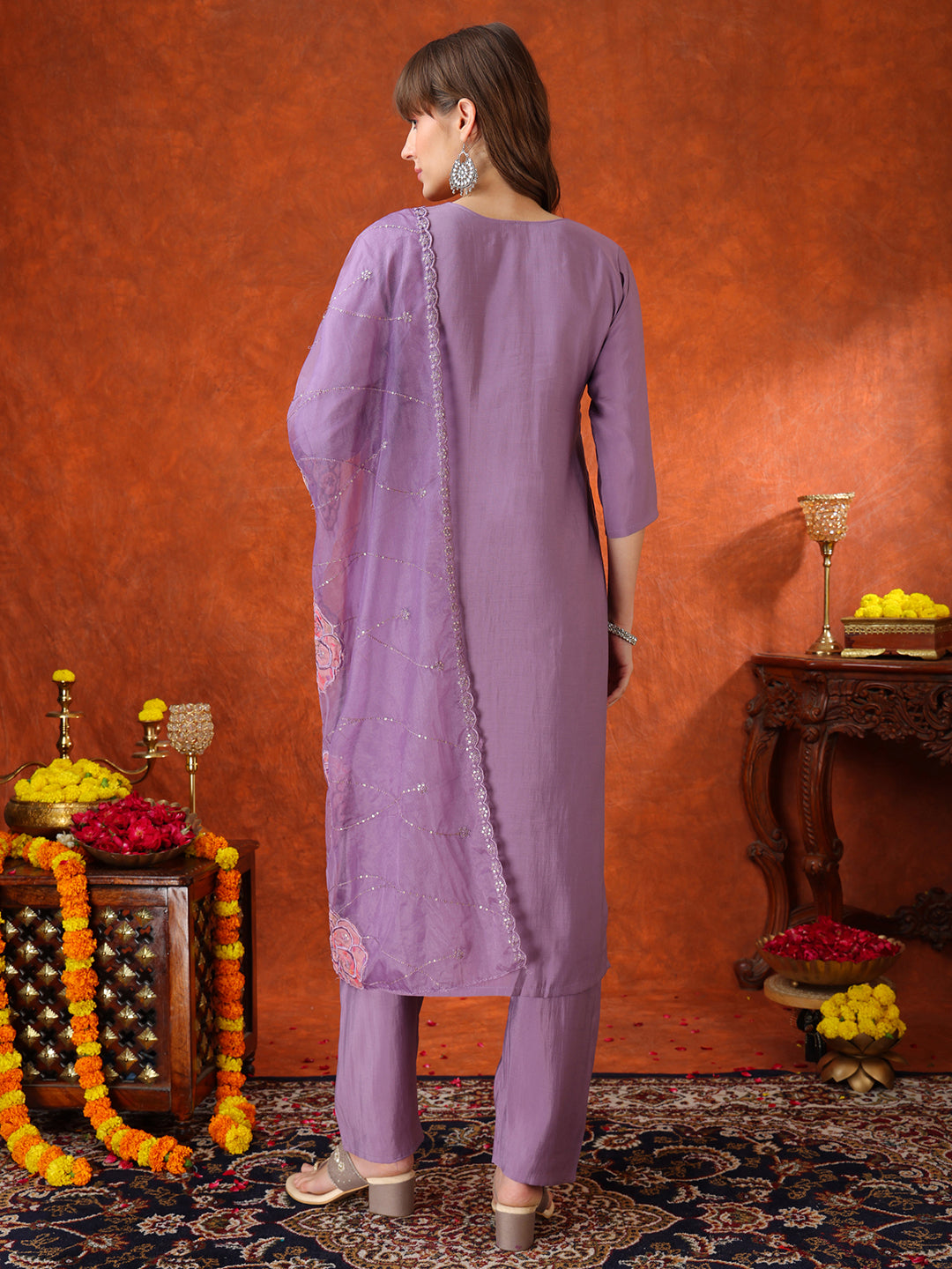 Embroidered Kurta With Pant & Embroidered Dupatta, Lavender - Hiral Fashion | Grocsy