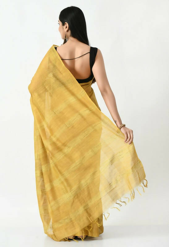 Mominos Fashion Moeza Golden Bhagalpuri Handloom 8 Line Ghichha Silk Saree with unstitched Blouse piece | Grocsy