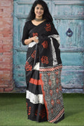 Exclusive Collection Black Multi Beautiful Mulmul Cotton Saree | Grocsy