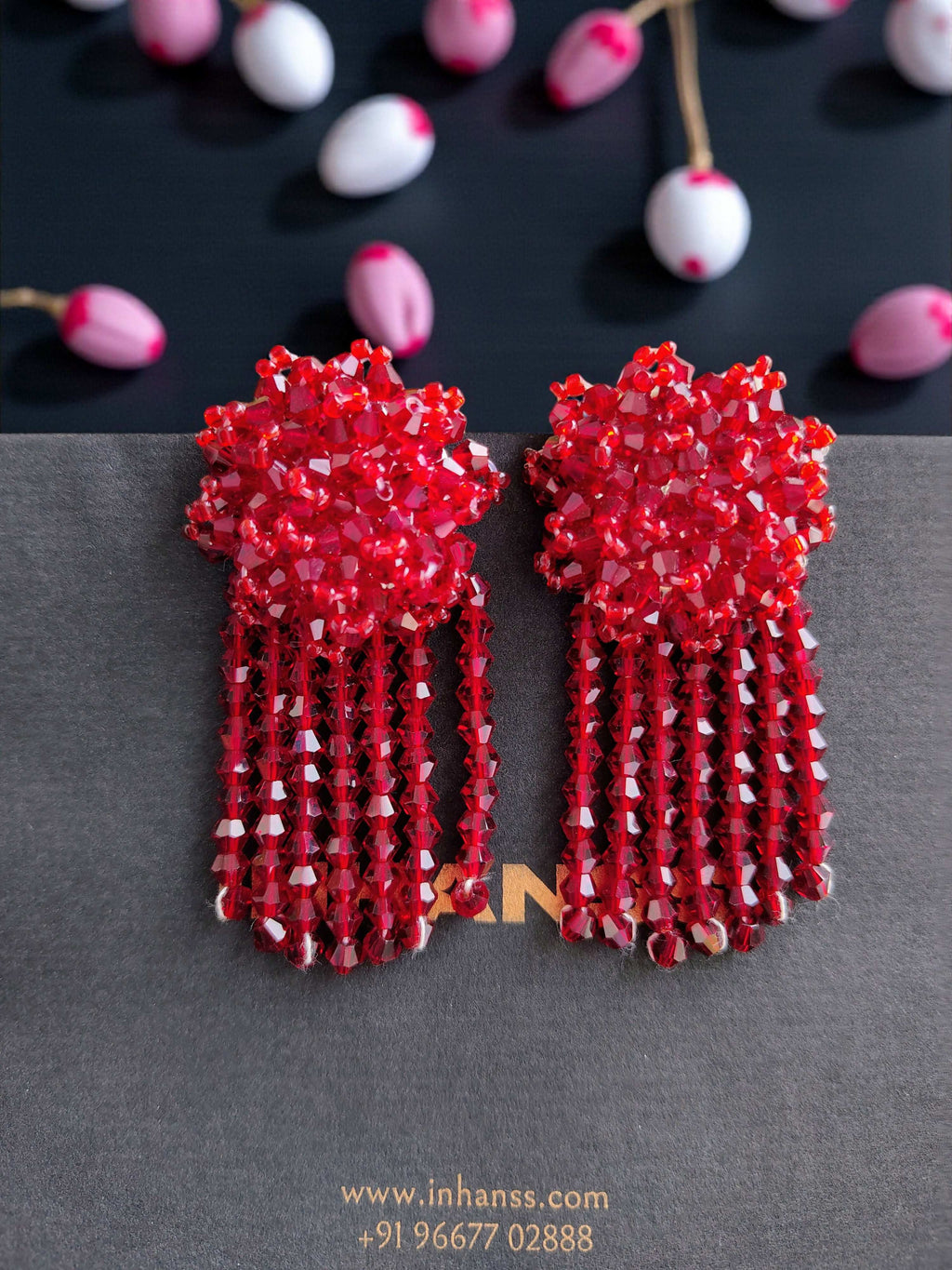 Inhanns Handmade Crystal Water Fall Earrings - Short - Maroon Small | Grocsy