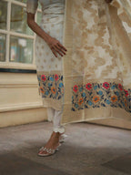 The52 White Women's Beautiful Viscose Jacquard Fabric Printed Work Straight Kurta Pant and Dupatta Set | Grocsy