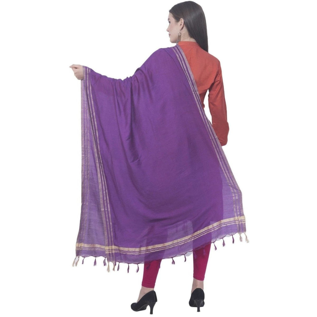 A R Silk Purple Color Golden Border Cotton Dupattas and Chunnis | Grocsy