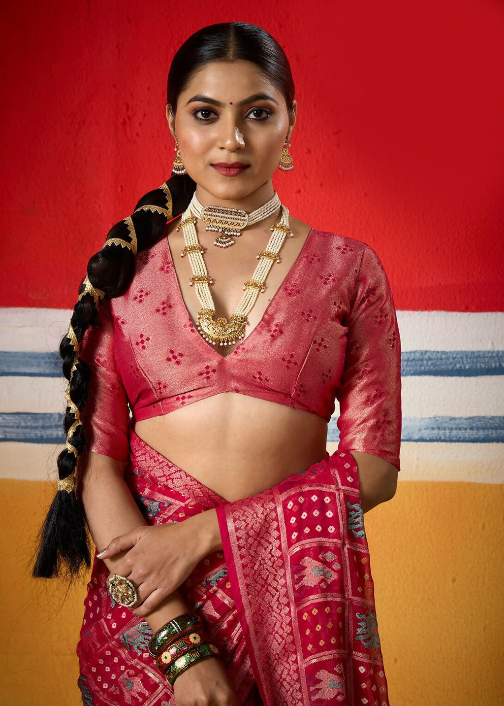 Joban Fashion Pink Dull Moss Brasso Saree | Grocsy