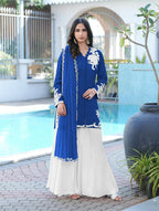 Nikhaar Royal Blue Embroidered Modal Silk Stitched Straight Cut Kurta Kalidar Palazzo Dupatta Readymade Suit | Grocsy