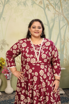Jyoti Fashion Women's Wine Rayon Floral Print with Sequins Designer Anarkali Set | Grocsy