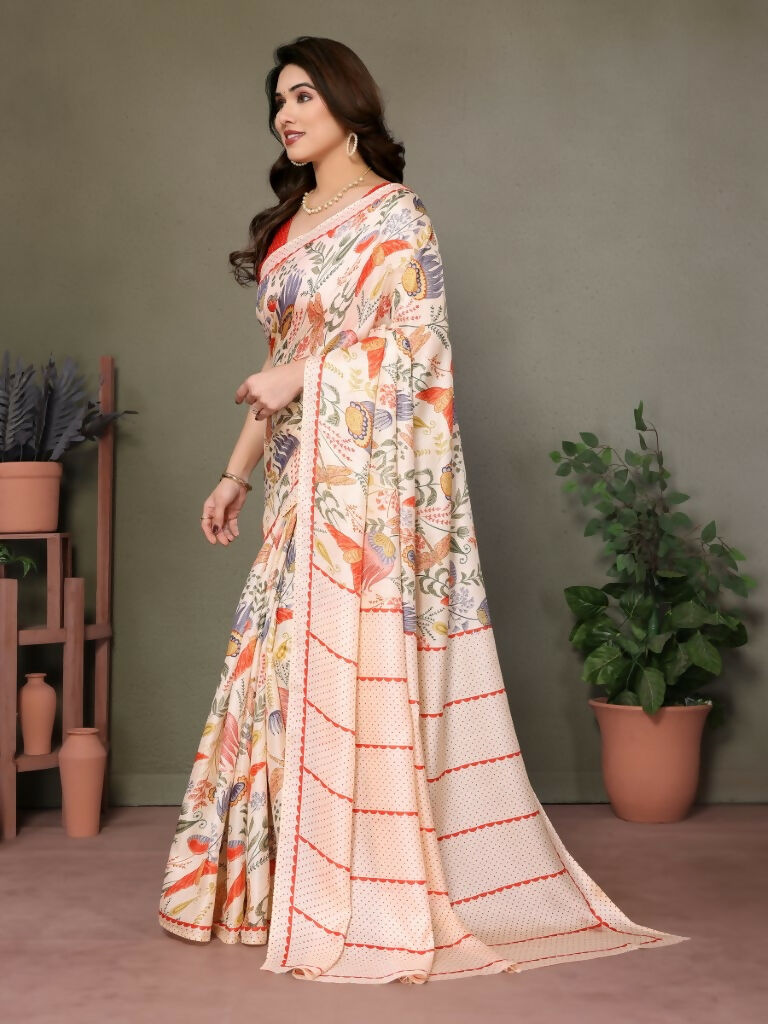 Designer Partywear Off White Khadi Fancy Saree - Kanak | Grocsy