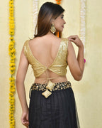 Amodini Designer Studio Golden Sequined Sleeveless Blouse | Grocsy