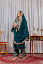 Teeya Creation Teal Color Velvet Silk Embroidery Work Party Wear Suit | Grocsy