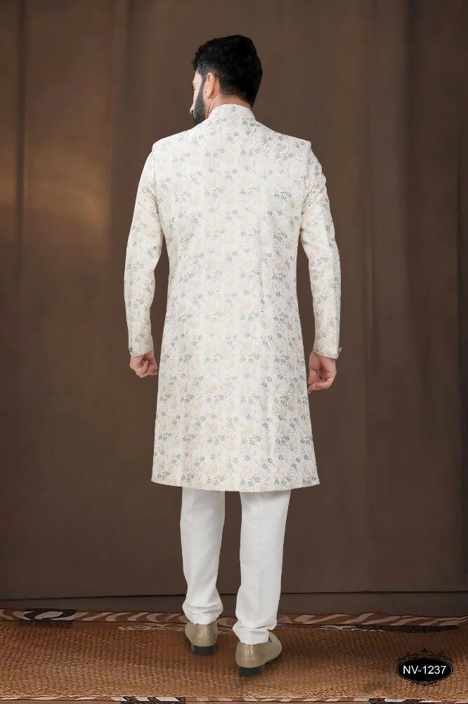 Joban Fashion Men's Off-White Base Silk Kurta with Pyjama | Grocsy