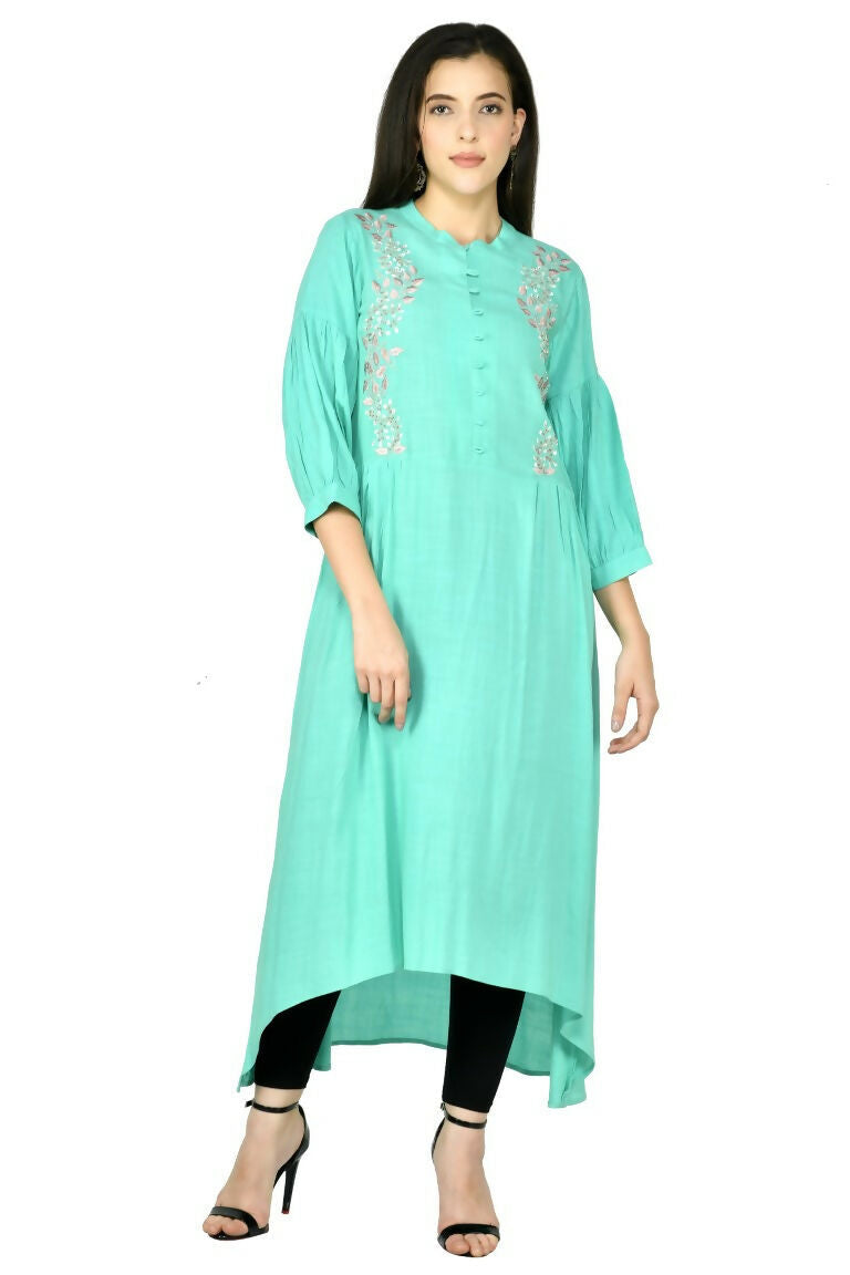 Joban Fashion Sea Green Cotton Rayon Kurta Set | Grocsy