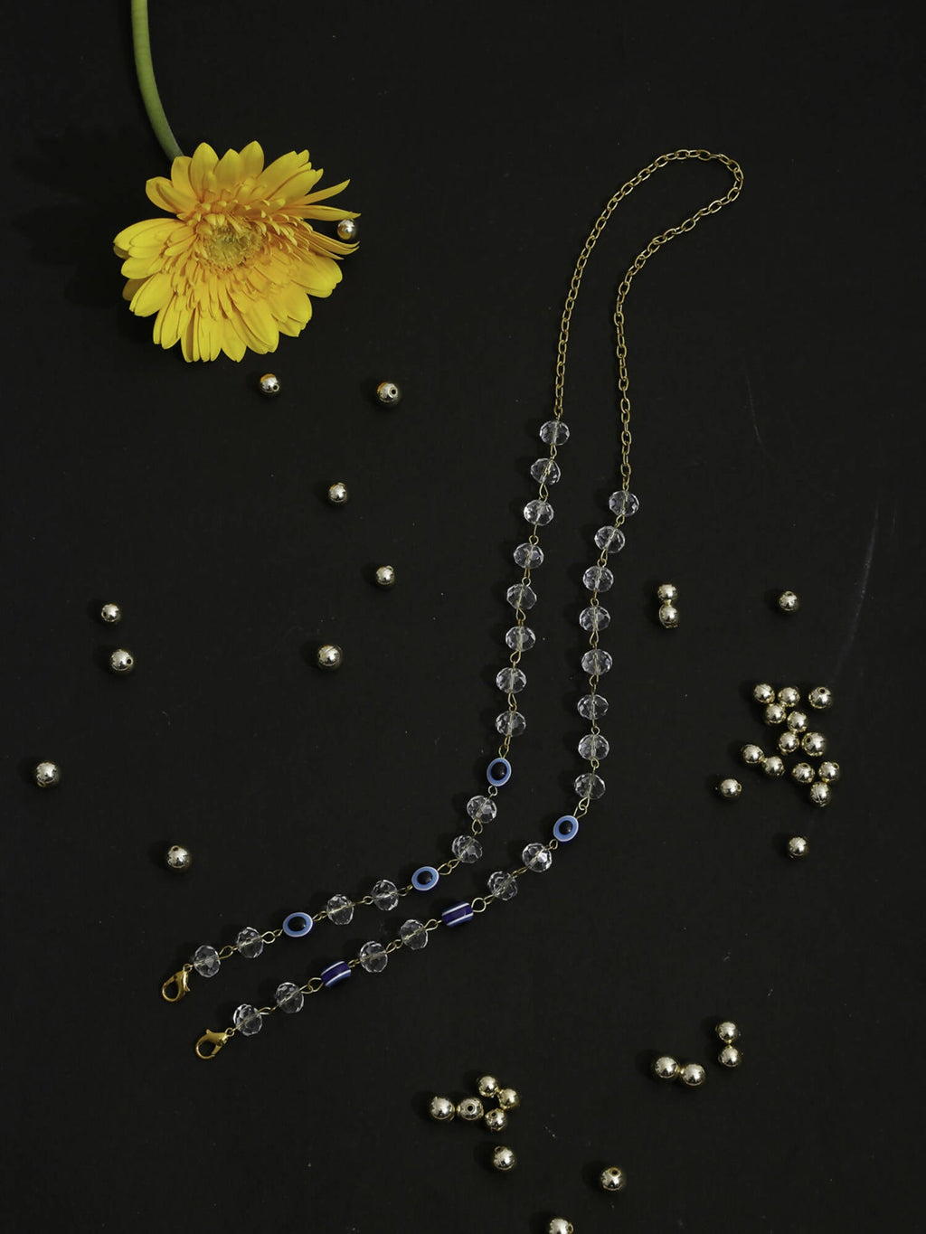 Unisex Gold-Toned Blue Evil Eye Beaded Mask Chain - Ruby Raang | Grocsy