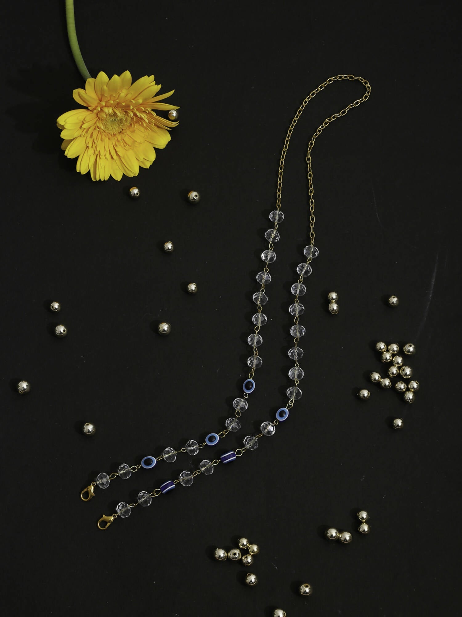Unisex Gold-Toned Blue Evil Eye Beaded Mask Chain - Ruby Raang | Grocsy