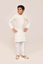 Joban Fashion Cotton Based With Thread & Sequence Work Cream Kurta With Straight Fit Pant | Grocsy