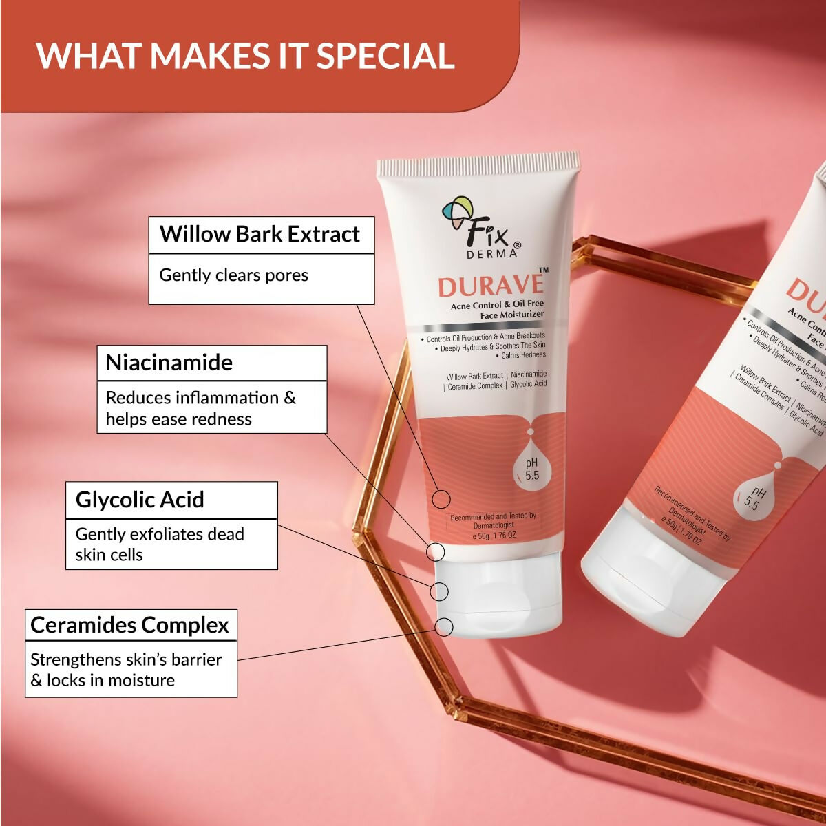 Fixderma Durave Acne Control & Oil Free Moisturizer for Face with Glycolic Acid | Grocsy