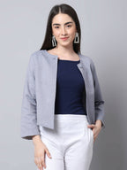 Even Apparels Grey Polywool Open Front Statement Women's Jacket (BF740) | Grocsy