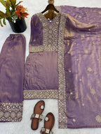 Teeya Creation Onion Color Fendy Silk Embroidery Work Wedding Wear Salwar Suit | Grocsy