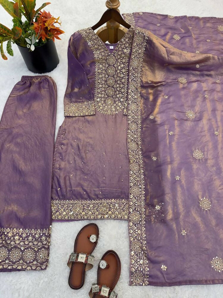 Teeya Creation Onion Color Fendy Silk Embroidery Work Wedding Wear Salwar Suit | Grocsy