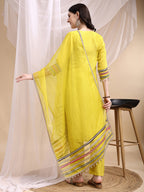 Hand Embroidered Kurta With Pant & Dupatta, Mustard - Hiral Fashion | Grocsy