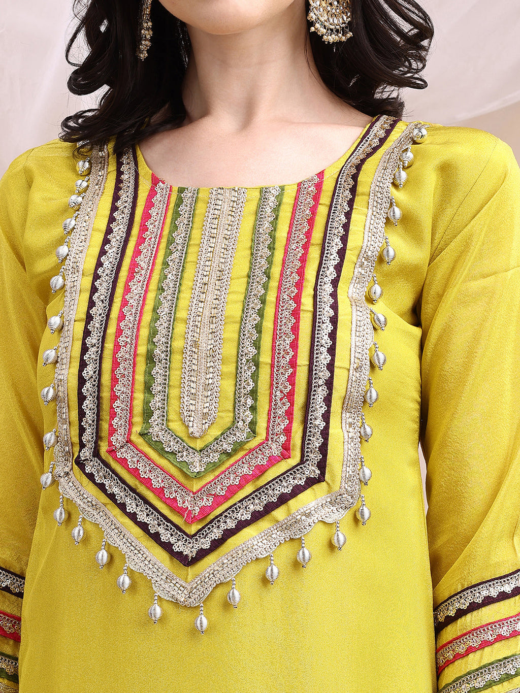 Hand Embroidered Kurta With Pant & Dupatta, Mustard - Hiral Fashion | Grocsy