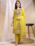 Hand Embroidered Kurta With Pant & Dupatta, Mustard - Hiral Fashion | Grocsy