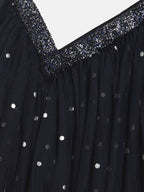 Ahalyaa Navy Blue Net Asymmetric Kids Top With Skirt For Girls | Grocsy