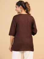 Womens Brown Rayon Yoke Embroidered Top - Keeva | Grocsy