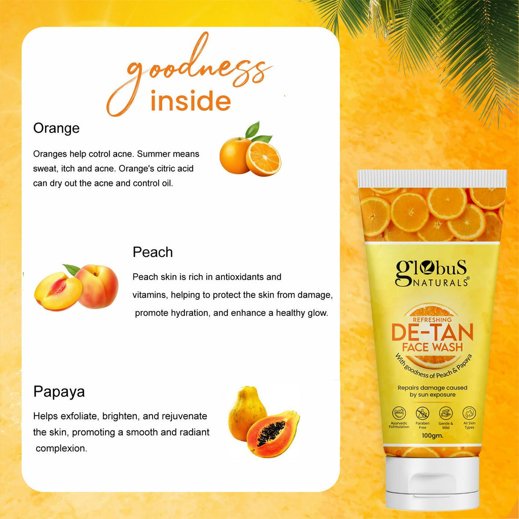 Globus Naturals De Tan Face Wash, Suitable For All Skin Types | Grocsy