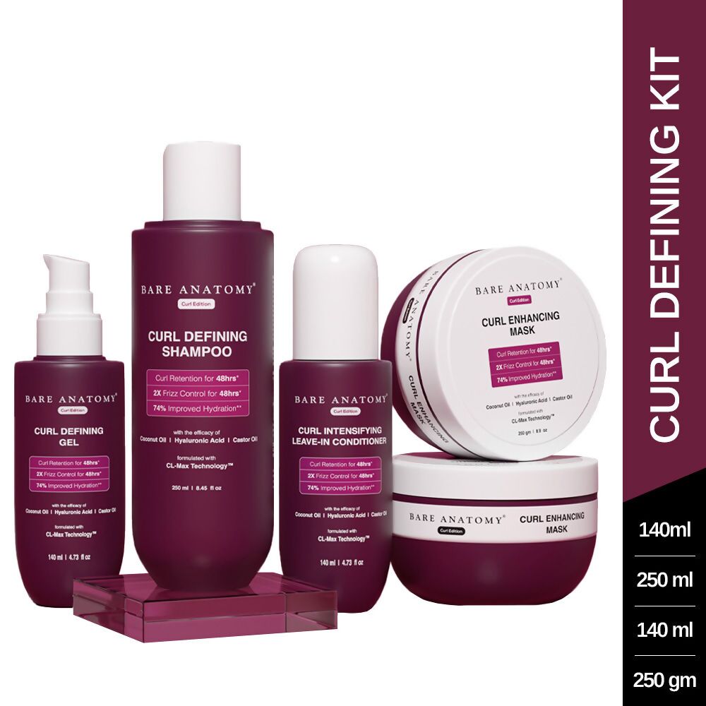 Bare Anatomy Curl Defining Kit (Shampoo + Mask + Leave In Conditioner + Gel) | Grocsy