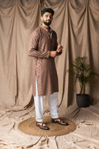 Brown Rayon Thread Embroidery Work Kurta Set - Mahotsav | Grocsy
