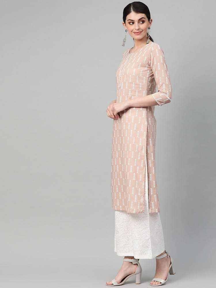 Yufta Women Mauve & White Printed Kurta with Palazzo & Dupatta | Grocsy