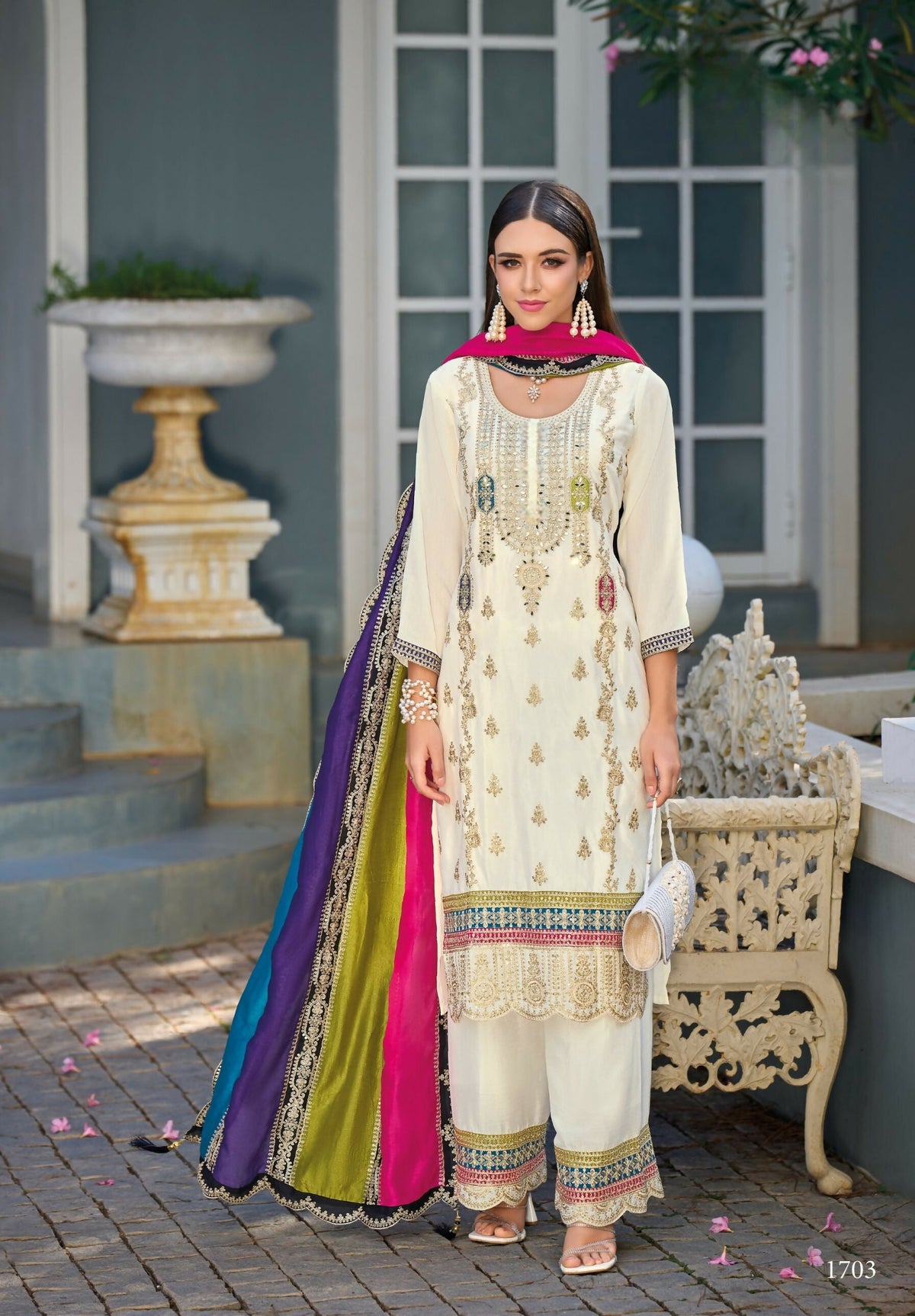 Anaita White Premium Embroidered Chinon Stitched Salwar Suit | Grocsy