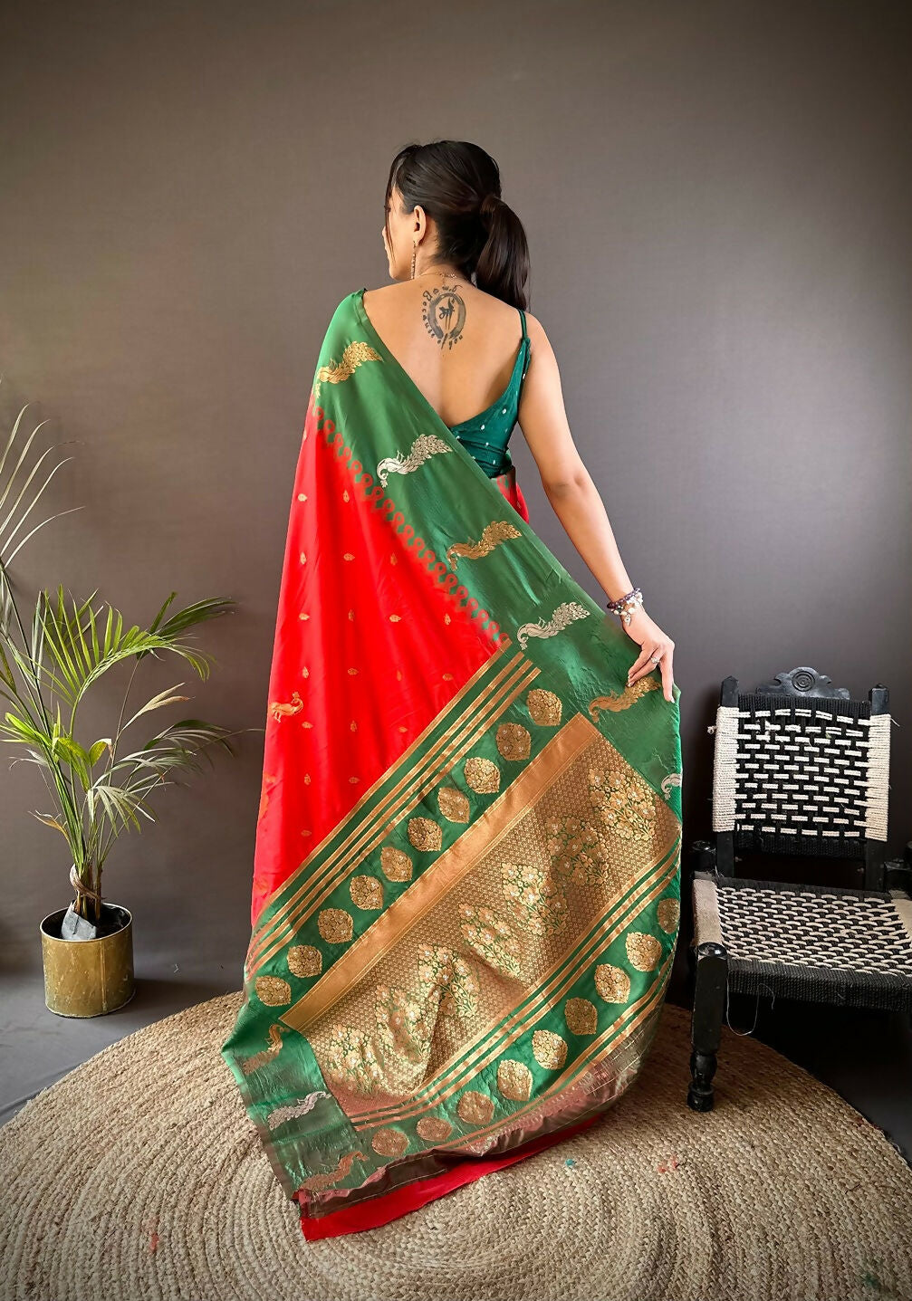 Joban Fashion Green Peacock,Butti Banarasi Silk Sarees | Grocsy
