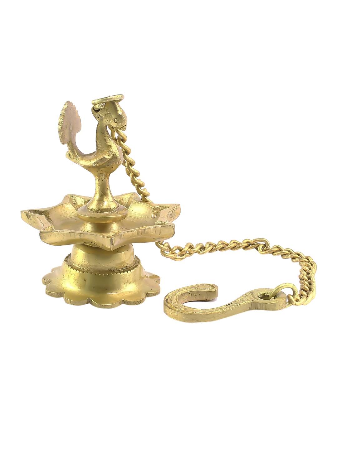 eCraftIndia Gold-Toned Peacock Shaped Hanging Oil Wick Diya | Grocsy