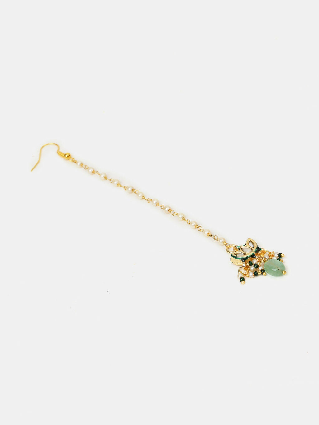 Ruby Raang Green-Gold Kundan Neck Piece With Matching Earrings And Maang Tikka | Grocsy